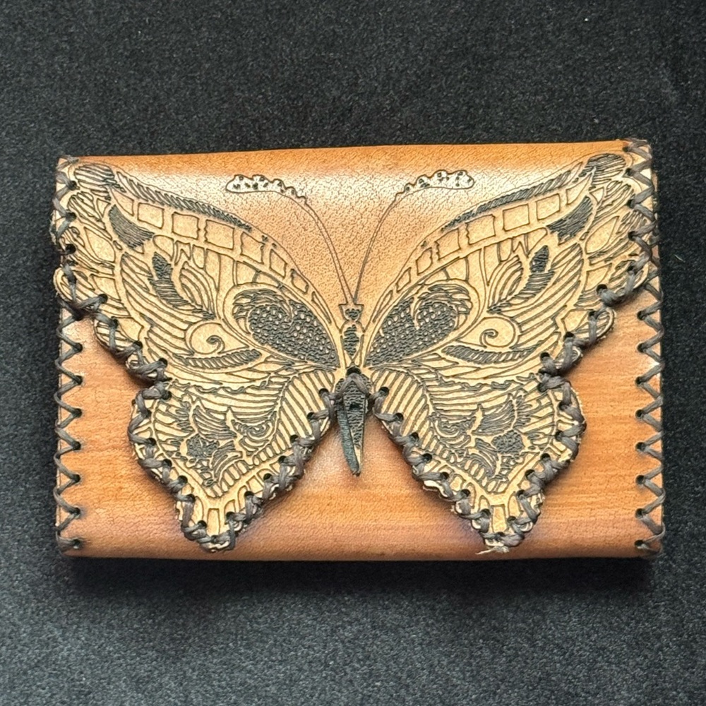 Butterfly Embossed Tan Leather Wallet